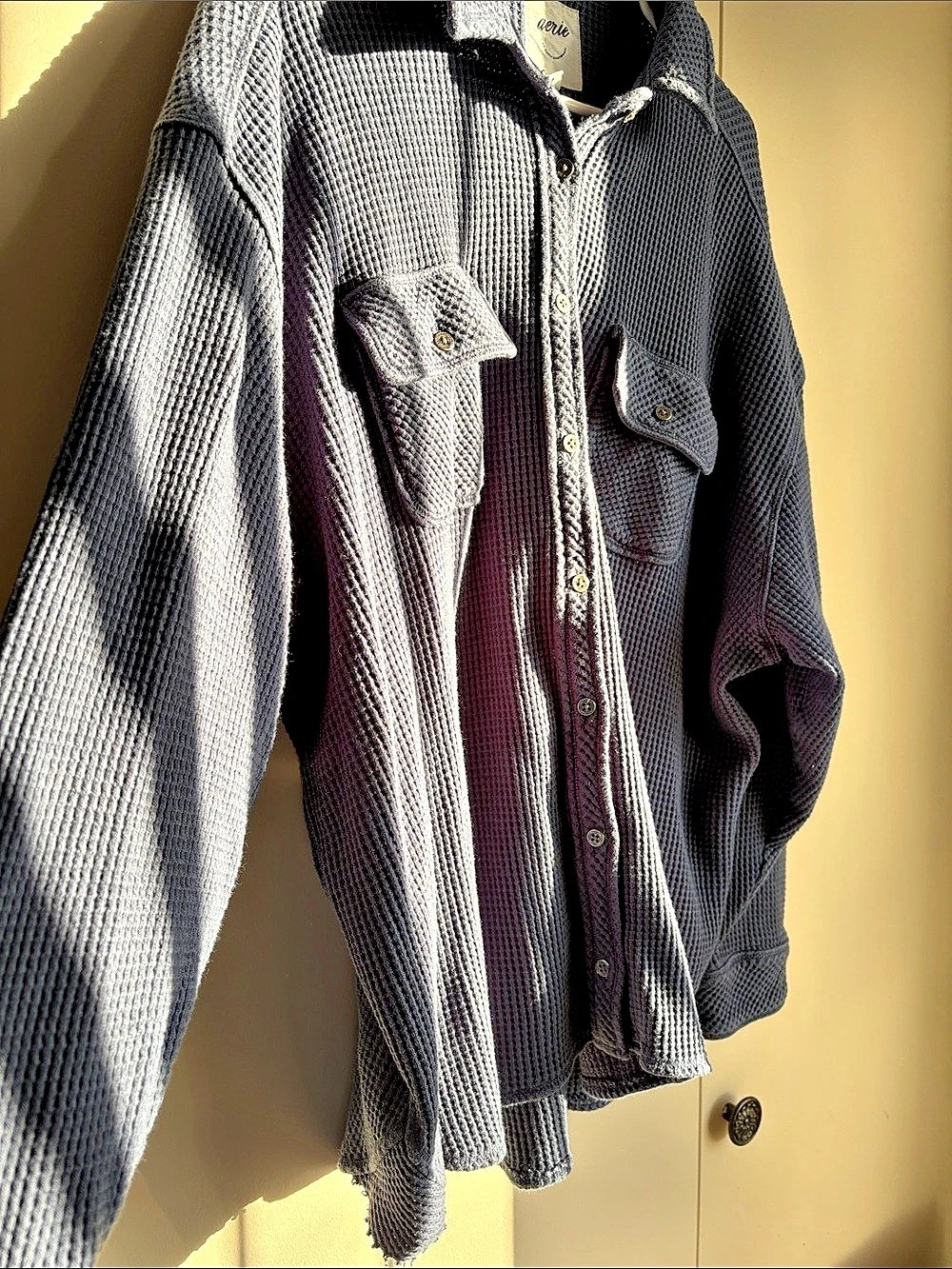 Aerie Lumberjane Anytime Fave Waffle Shirt Textured Button Down Black Large - Picture 4 of 5